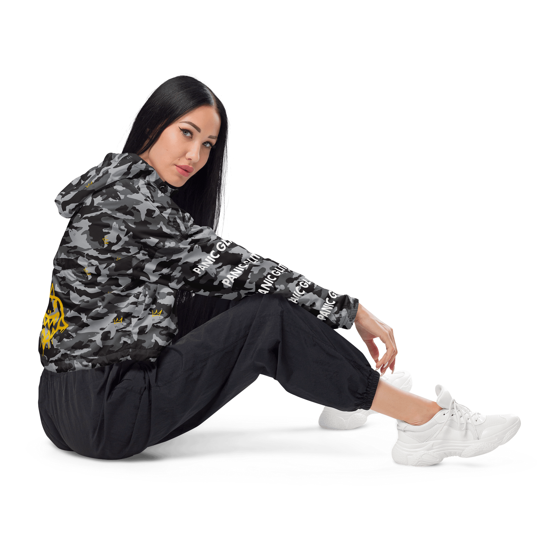 Sharkmoflauge Graffiti Grayscaled Crop Windbreaker product image (5)