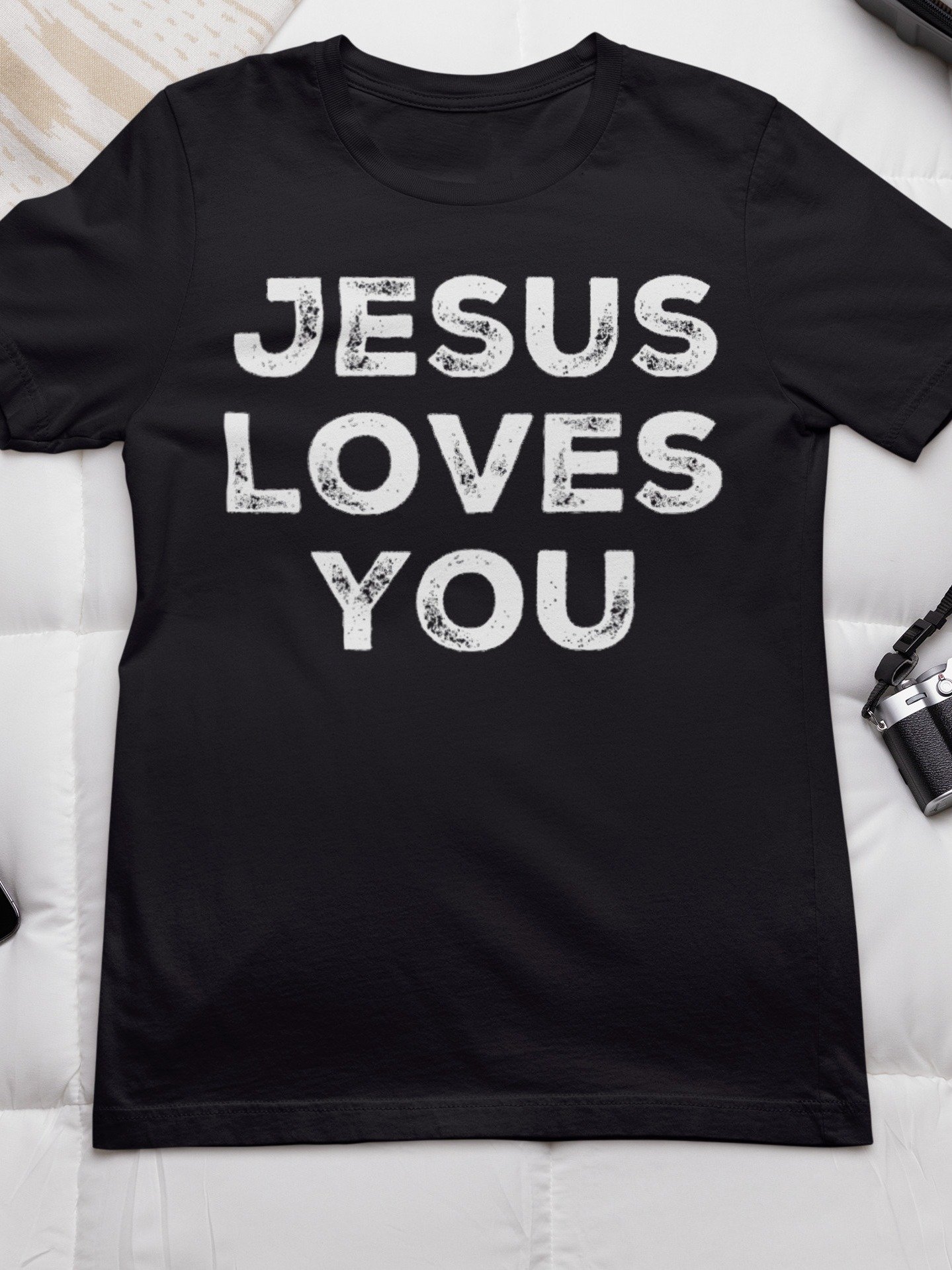 Christian Shirt Black Jesus Loves You product image (1)