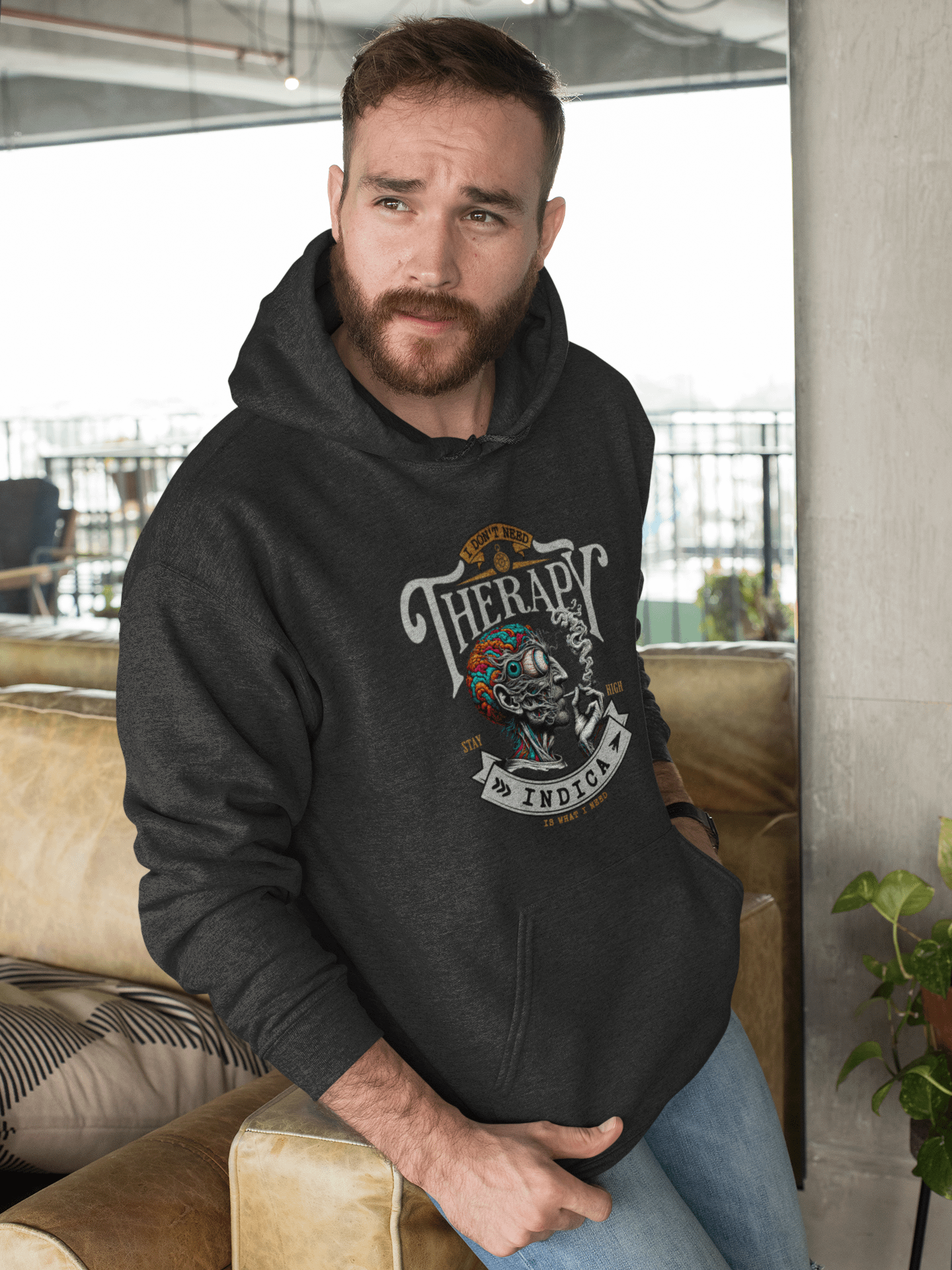 No Therapy Needed, Just Indica - Psychedelic Brain Premium Unisex Hoodie product image (2)