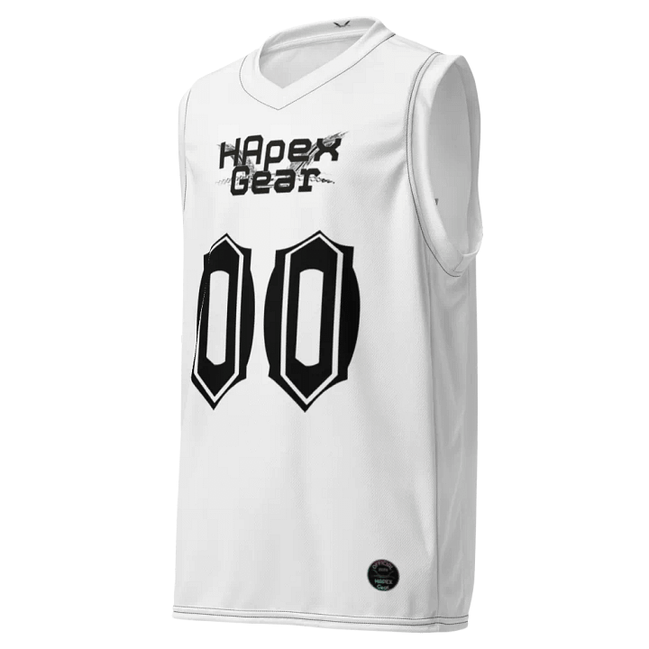 Freaky Hoody - White - Recycled Unisex Basketball Jersey - Black HApex Gear Black Logo product image (1)