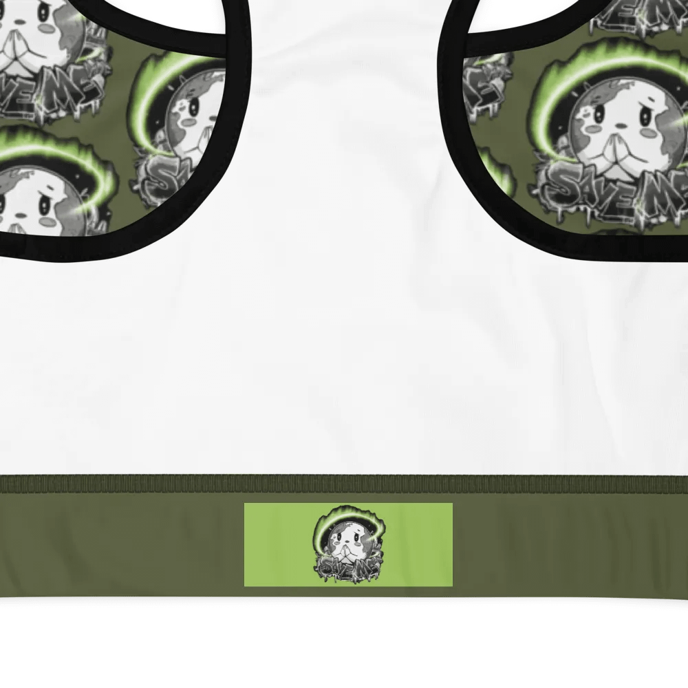 Save Me: A Plea from Planet Earth All-Over Print Padded Saratoga Sports Bra 🌍 product image (12)
