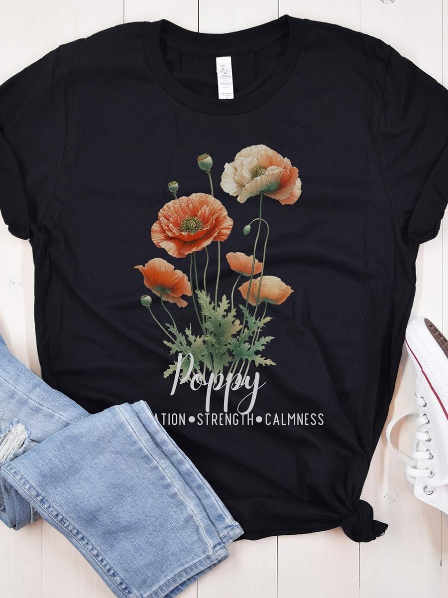 Poppy Birth Month Flower Tee For August: Reflecting Imagination, Strength, Calmness: Perfect Gift for Her product image (2)