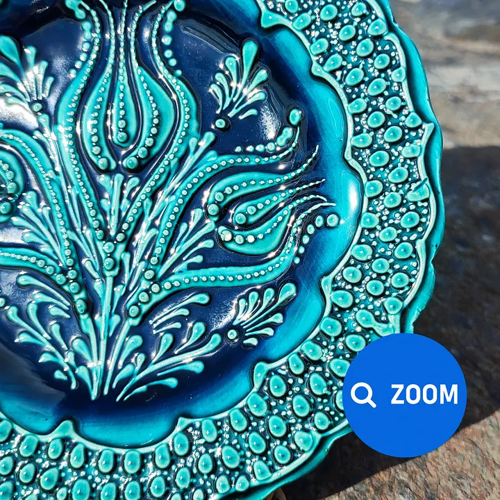 Handcrafted Ceramic Decorative Plate (turquoise color, Turkish Iznik style) – Unique Artisanal Wall Decor product image (2)