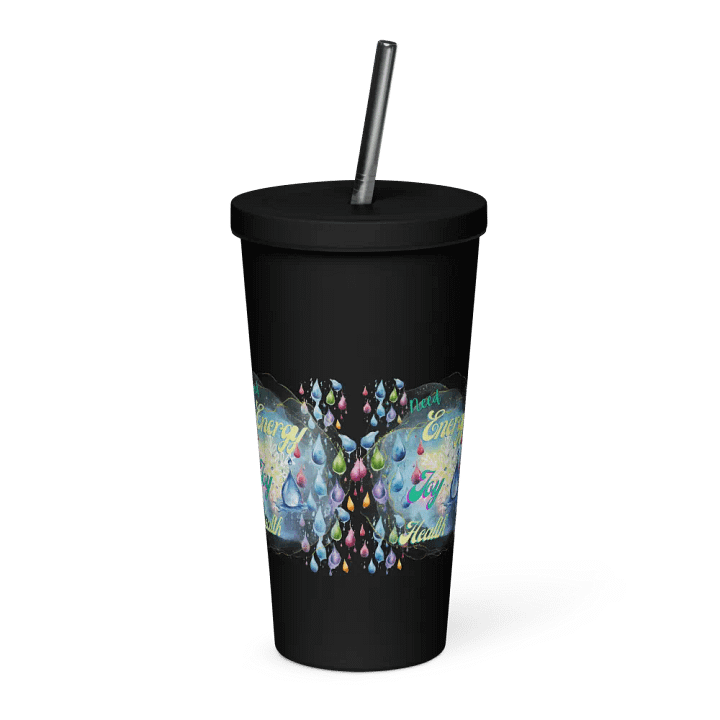 Insulated Tumbler with straw with beautiful swirly  water drop splash and drops design, product image (2)