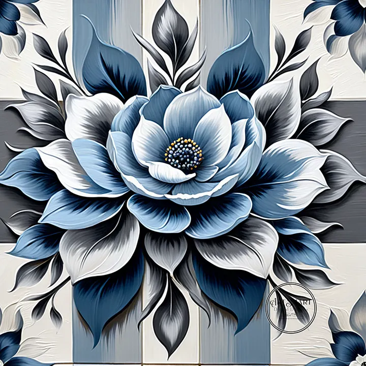 Seamless Pattern - Painted Floral Tile Pattern 2 in Blues, Grays and White product image (1)