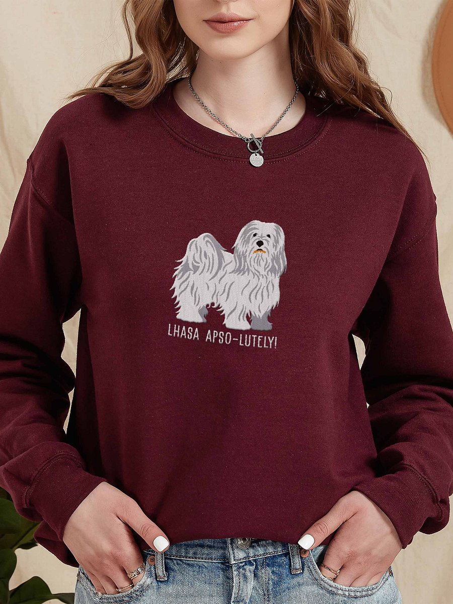 Lhasa Apso-lutely Sweatshirt (Embroidered) of a Lhasa Apso(White) product image (2)
