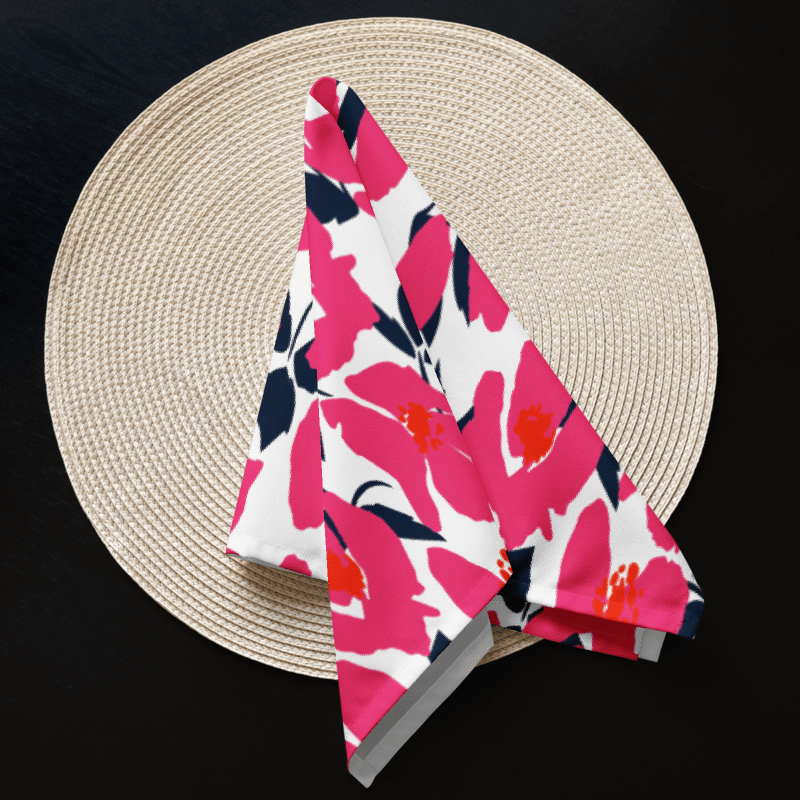 Fuchsia Navy Abstract Floral Napkin Set (4) – 20"x20", Soft Broadcloth, Modern Design product image (4)