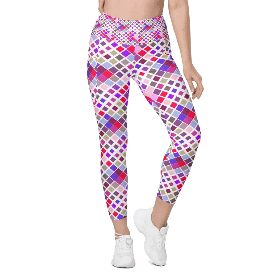 Colorful Square Pattern Design Leggings with Pocket - v12 product image (5)