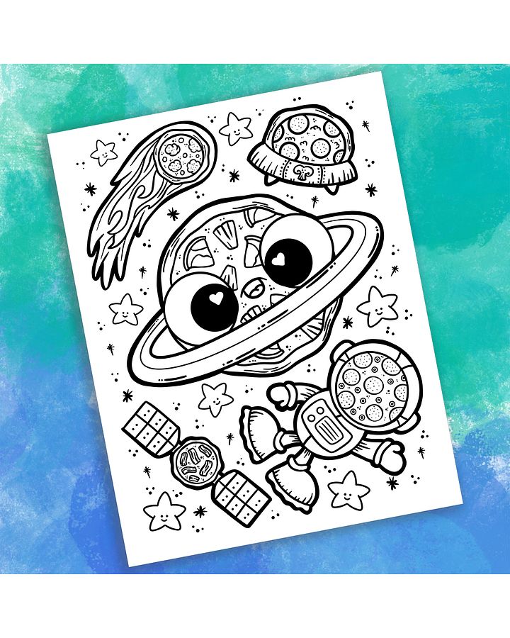 Pizza In Space Coloring Page product image (1)