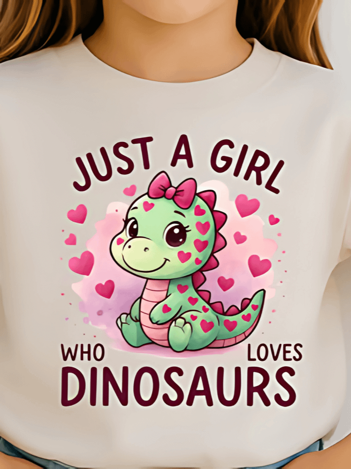 Just a Girly Who Loves Dinosaurs Sublimation PNG – Cute Pink Dinosaur T-Shirt Design with Hearts – Adorable Kids Art for Girls – 300 DPI Instant Digital Download product image (1)