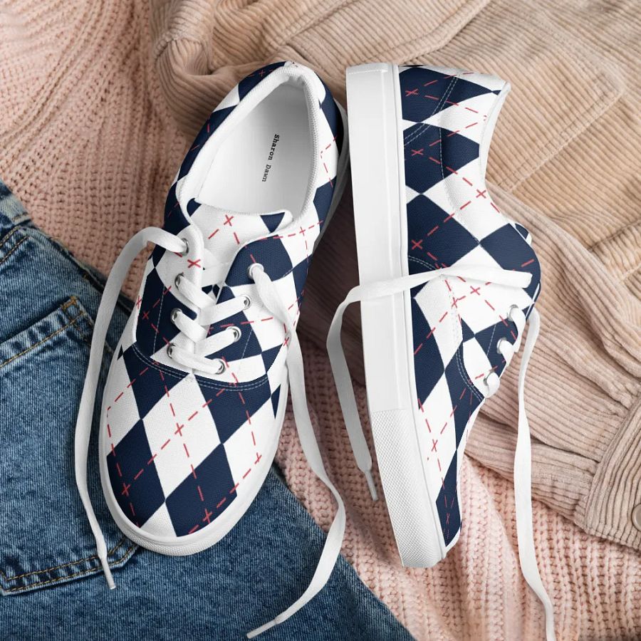 Harlequin Blue Diamond Men's Lace -Up Canvas Shoes product image (4)