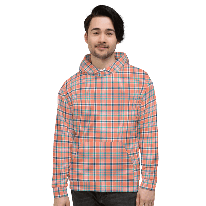 Orange Coral and Blue Plaid Hoodie product image (2)