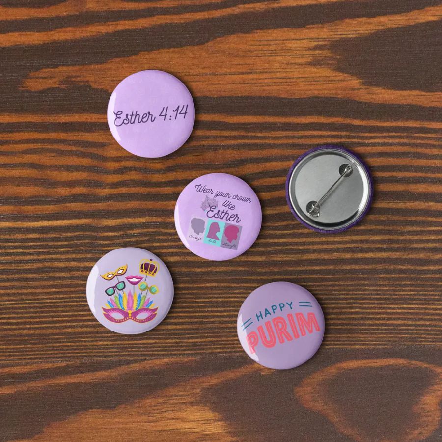 Happy Purim Queen Esther Set of 5 Button Pins product image (9)