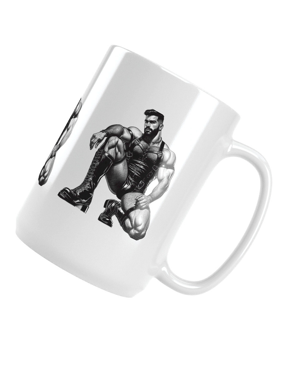 Copy of Gay Leather Top Man Leder Pride Daddy Tom of Finland Tribute Graphic Design White Glossy Mug product image (5)