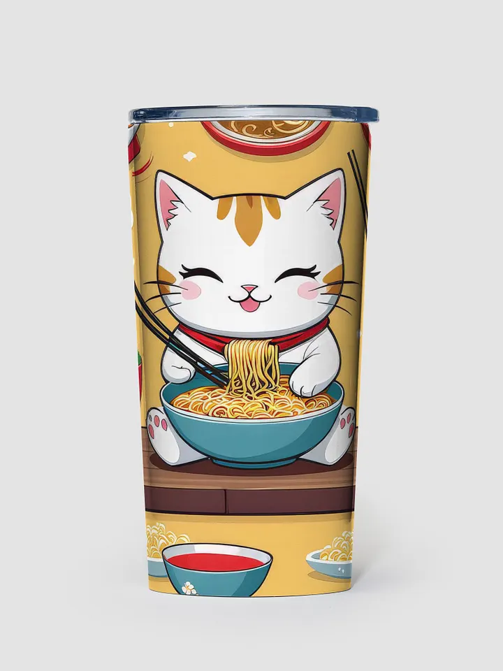Cute Kawaii Cat Eating Ramen Noodles 20 oz Stainless Steel Tumbler product image (1)