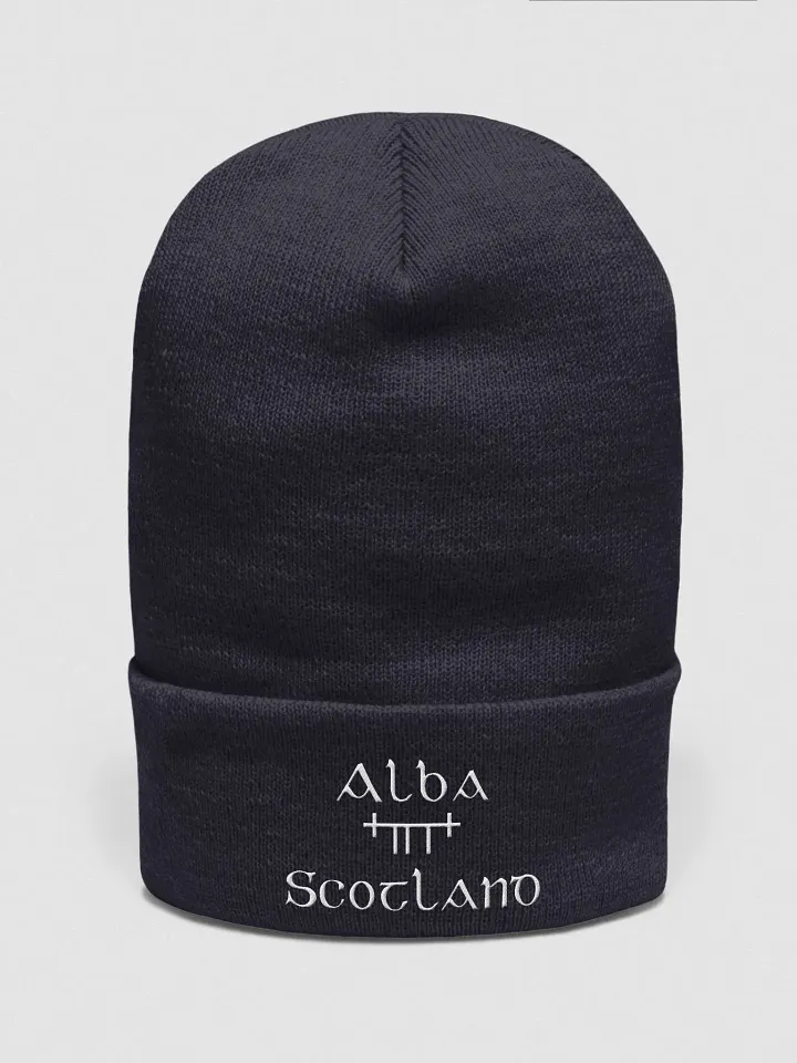 Scotland/Alba Orthodox style Ogham, Navy with white, embroidered Cuffed Beanie product image (1)