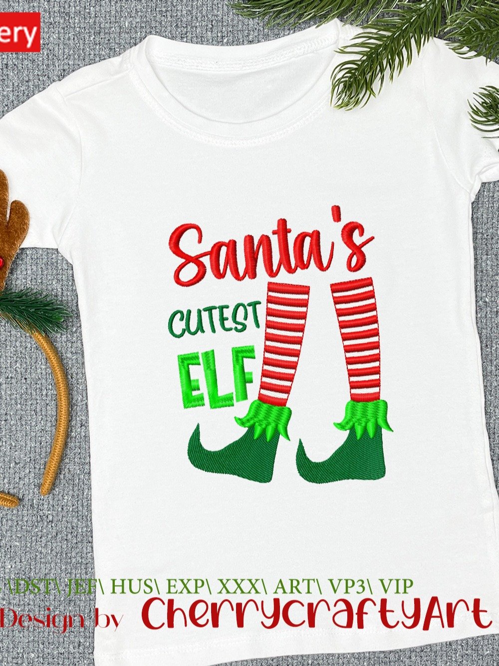 Digital ProductSanta's Cutest Elf Embroidery Design – Kids Shirts & Decor, Instant Download product image (4)