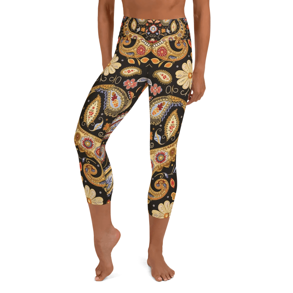 Flower Paisley Brown Yoga Capri Leggings product image (12)