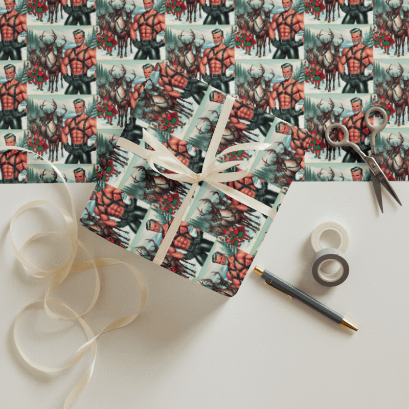 Camp Christmas Gay Leather Christmas Wrapping Paper Set of 3 Sheets! product image (6)