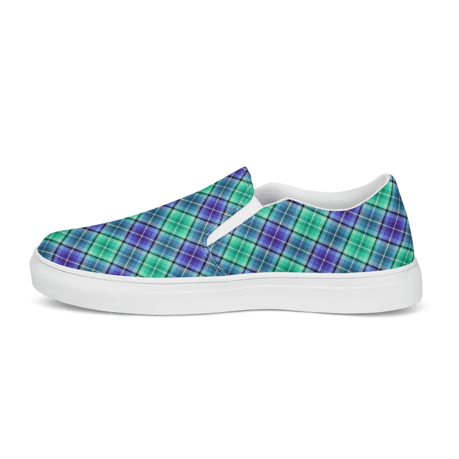 Bright Green and Purple Plaid Women's Slip-On Shoes product image (6)