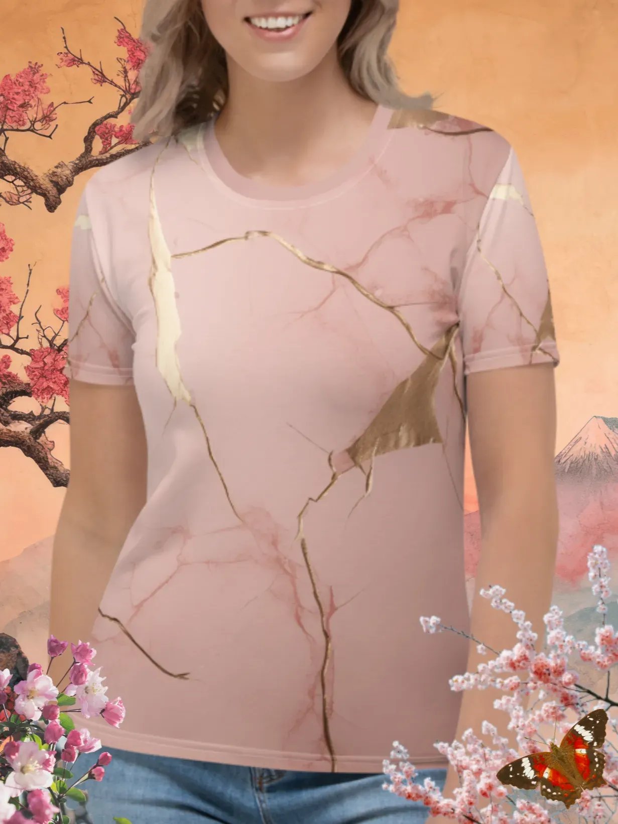 Peach & Gold Kintsugi Print T-Shirt product image (1)