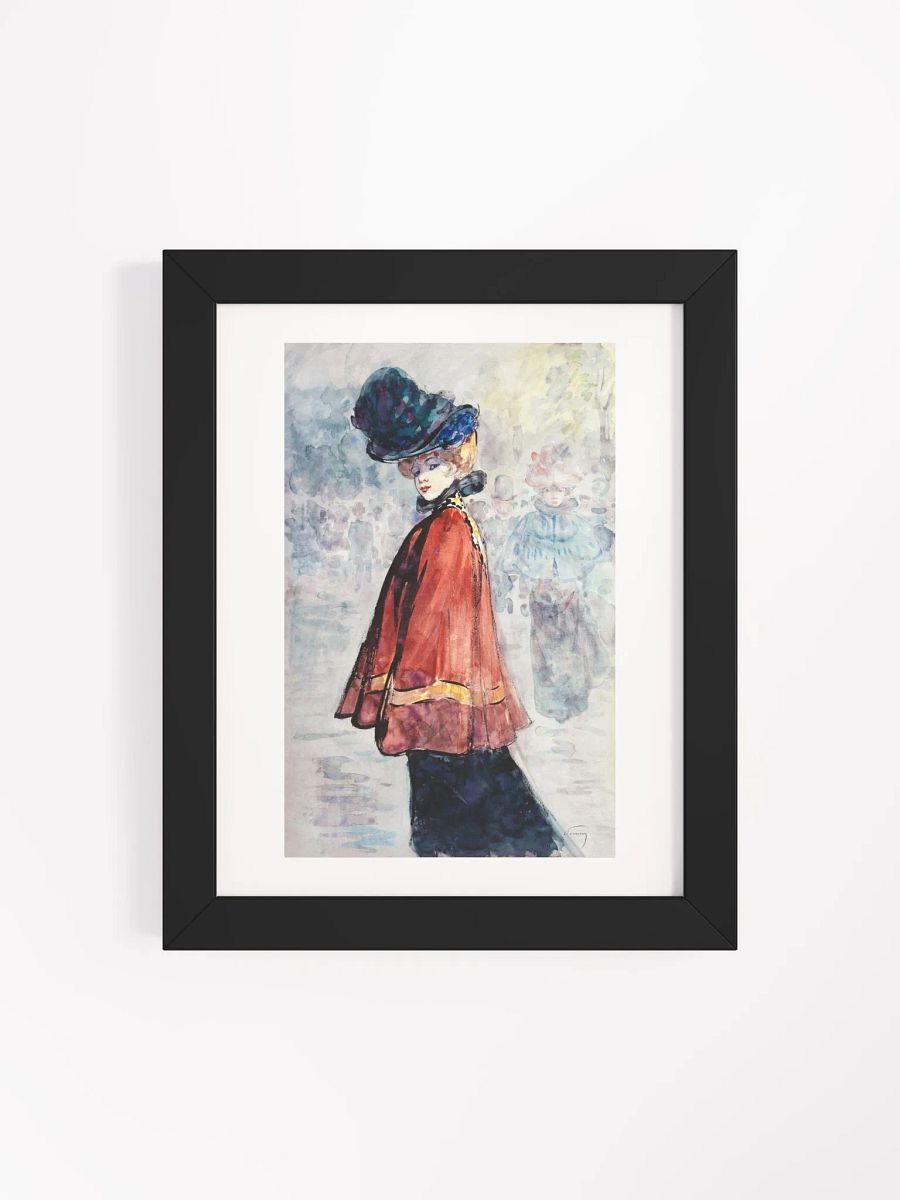 Elegant Lady in Red Cape Watercolor Poster product image (4)