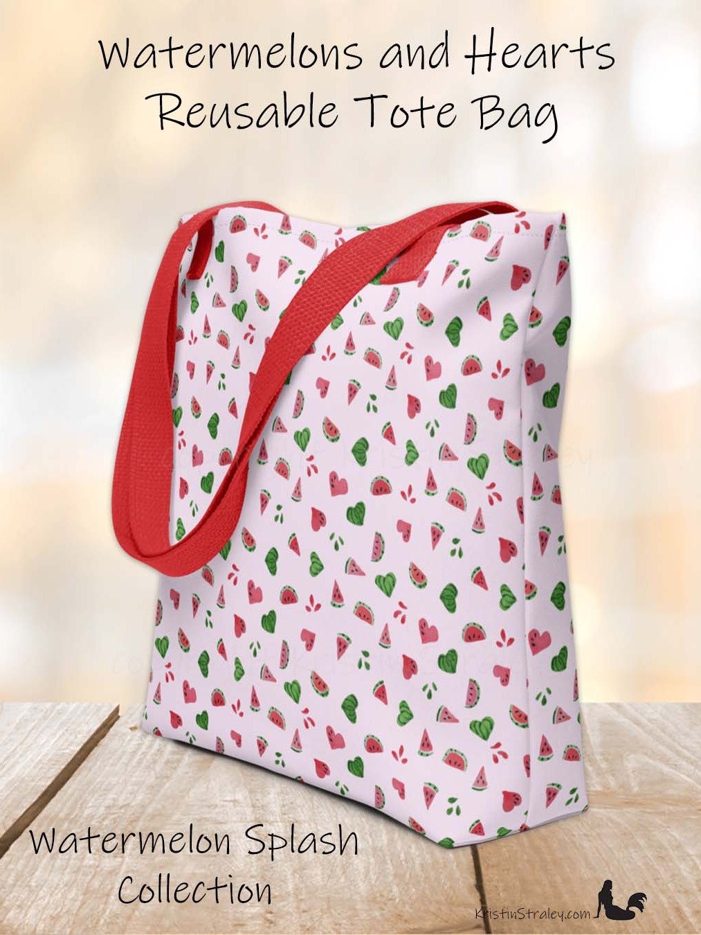 Tossed Watermelons and Hearts on Pink Reusable Tote Bag product image (1)