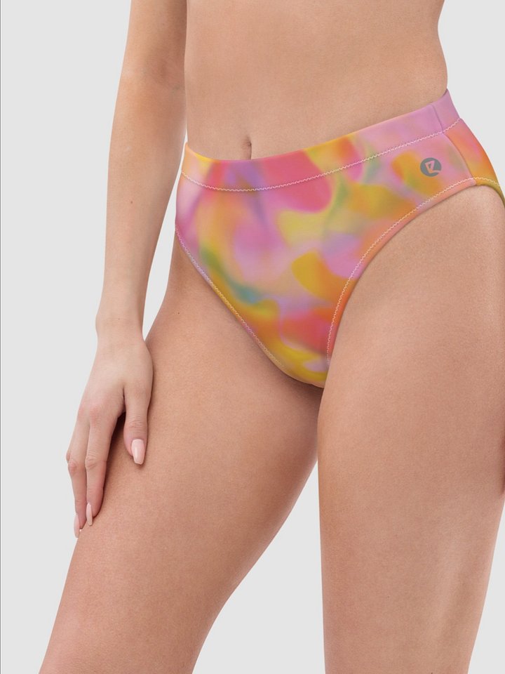 Recycled High-Waisted Bikini Bottom "Sweet Pastel Tie Dye in Orange Light Pink" product image (1)