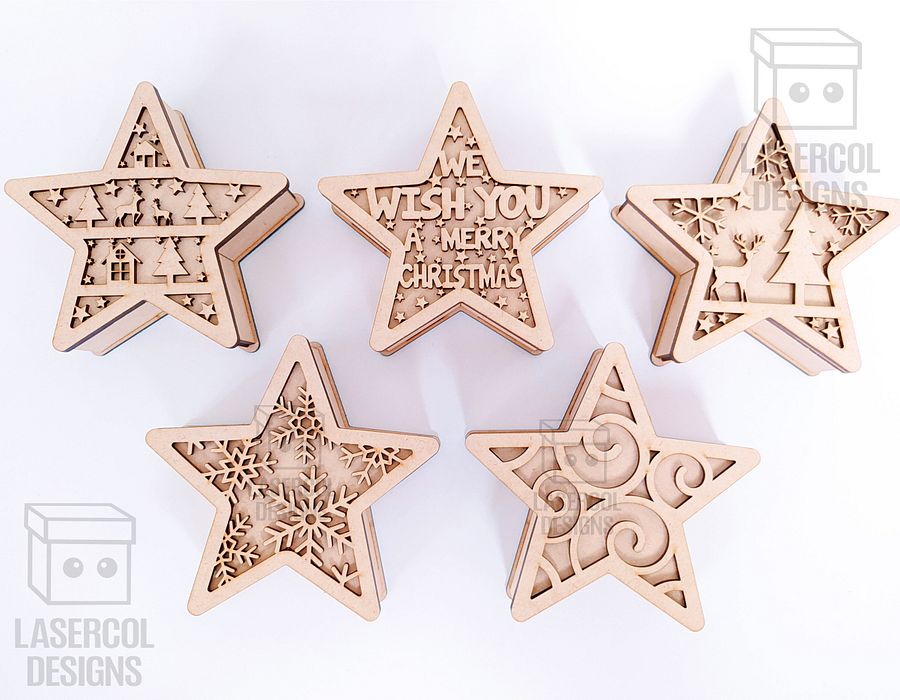 Christmas Tree and Star Box Bundle (2 Sizes, 5 Styles) - Laser Cut Files product image (9)