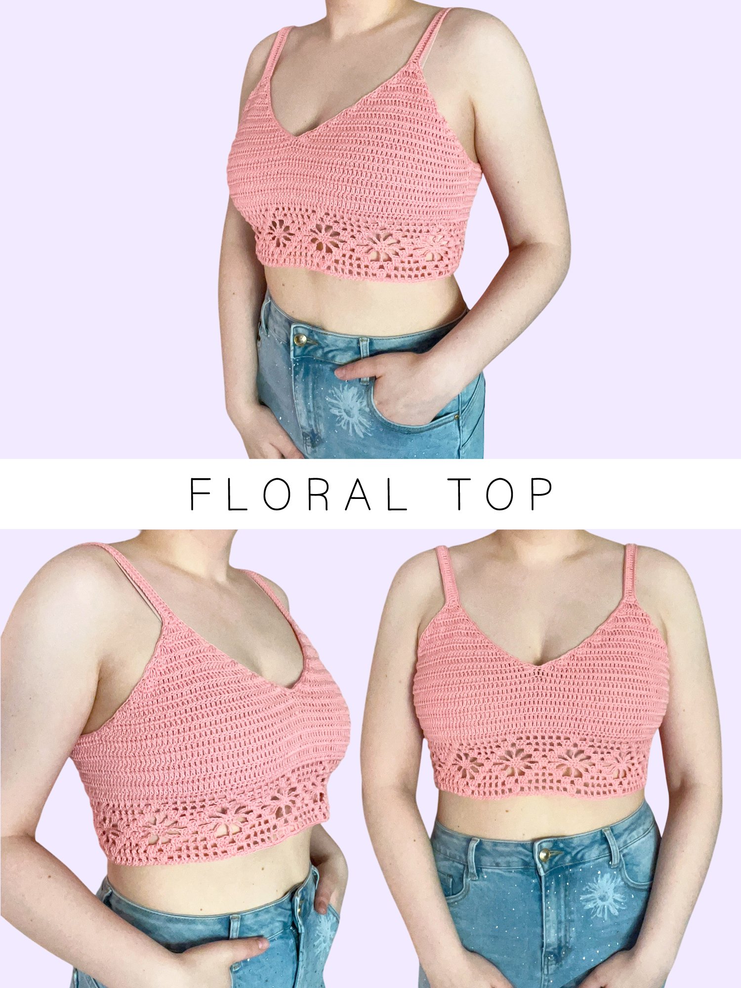 Crochet Pattern: Floral Diamond Crop Top, Sizes XS-XL or Made to Measure product image (1)