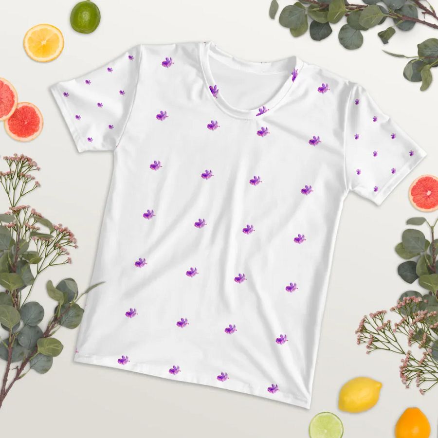 All over print top in magenta and blue on white design product image (10)