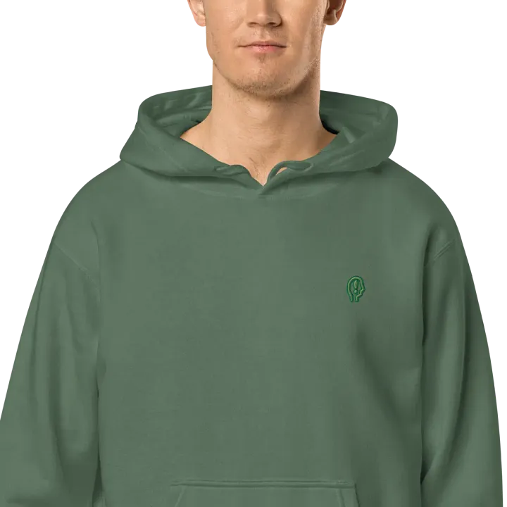 EXCLAIMING MENTALLY (sm. moss design) embroidered pigment hoodie product image (2)