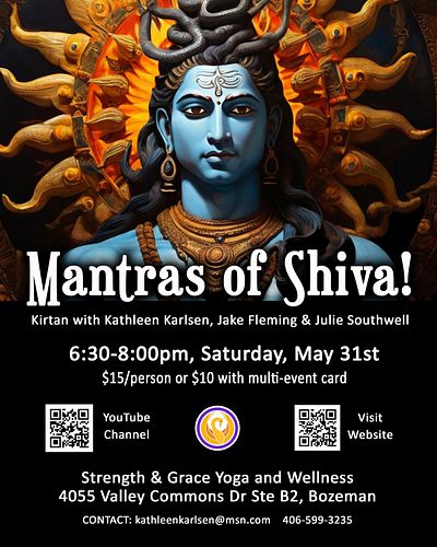 Come chant with us! A celebration of Shiva mantras at Vocal Medicine Kirtan this Saturday, 6:30pm at Strength & Grace, 4055 V...