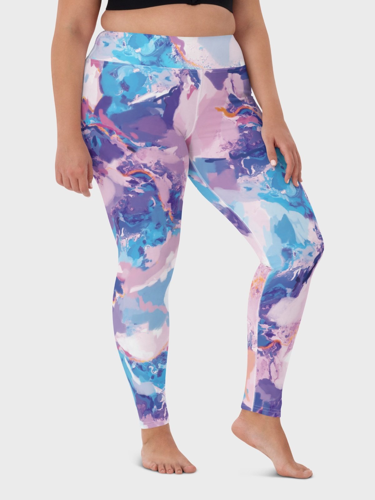 High-Waisted Leggings "Marble Effect Pastel Blue Purple Dreamy Waves" product image (6)