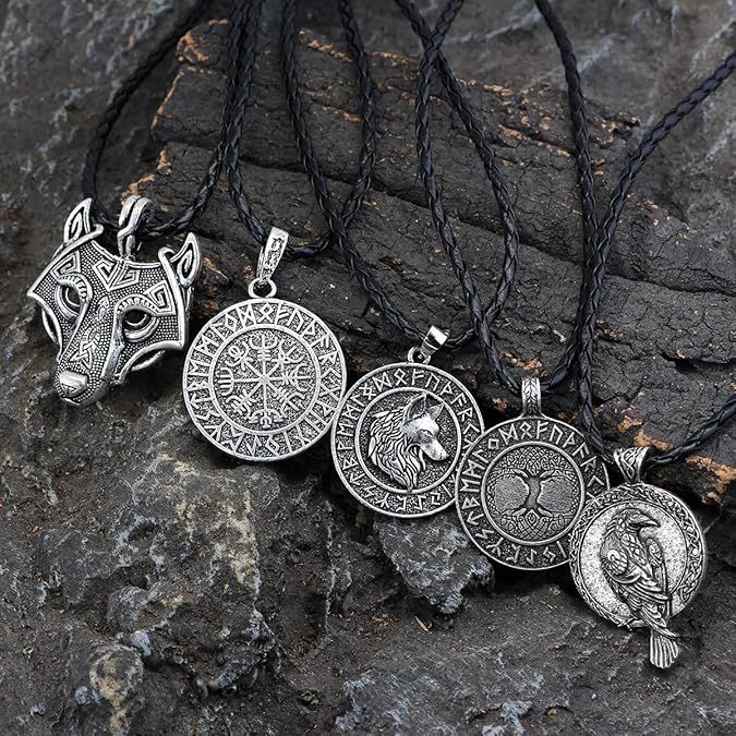 12-Piece Viking Amulet Set – Vegvisir Compass Necklaces with Gift Bag | Norse Protection & Power Collection. product image (3)