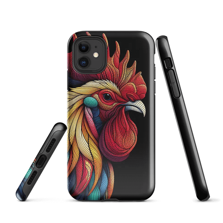 Vibrant Rooster Tough iPhone® Case | AI work design rooster product image (1)
