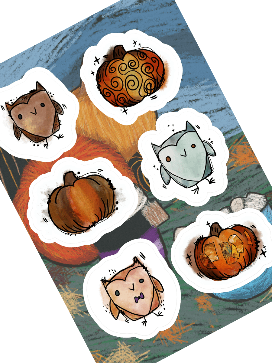 Whimsical Pumpkin and Owl Sticker Sheet product image (1)