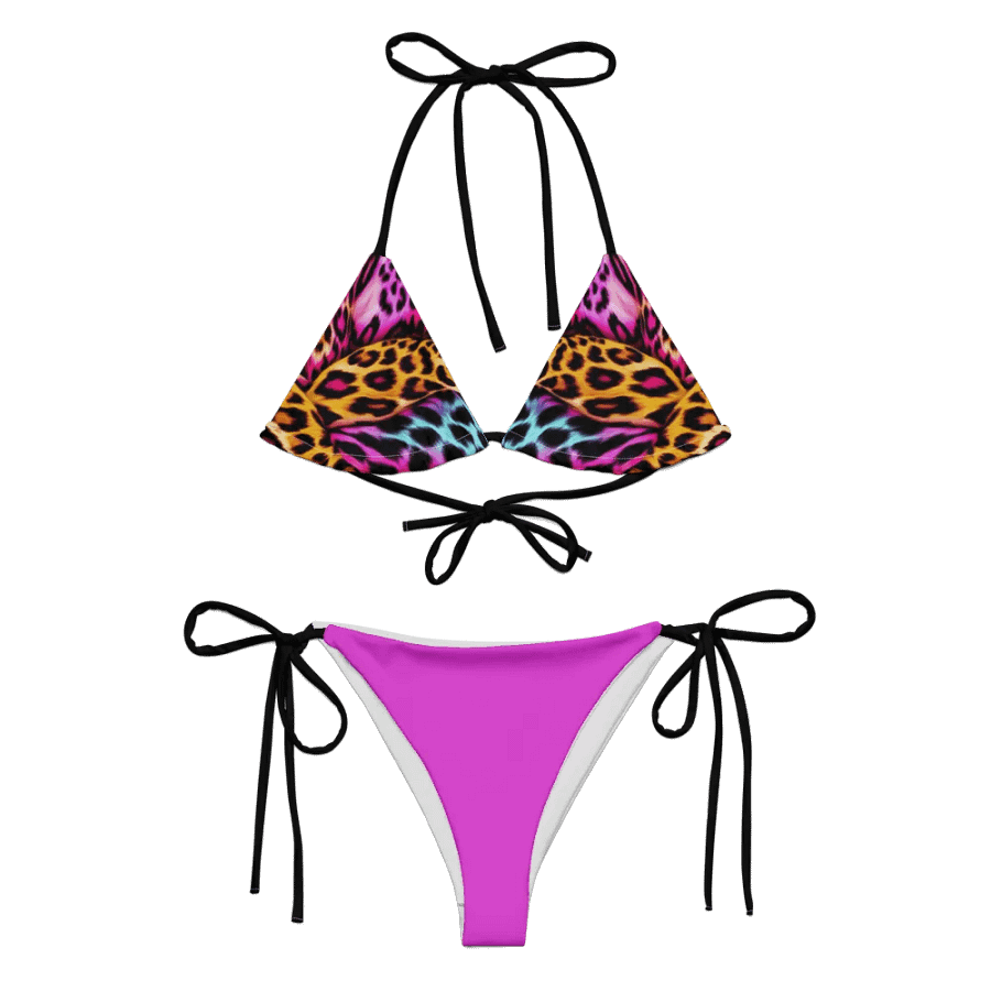 Colorful Leopard Print Low Rise Cheeky String Bikini With Fuchsia Bottoms product image (8)
