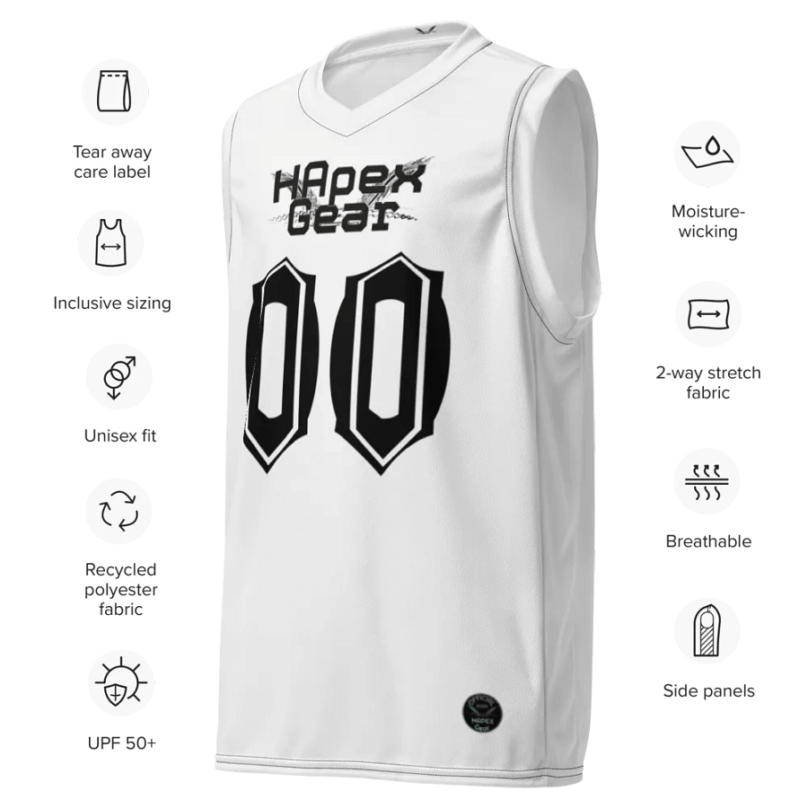 Recycled Unisex Basketball Jersey - White - Black HApex Gear Black Logo product image (7)