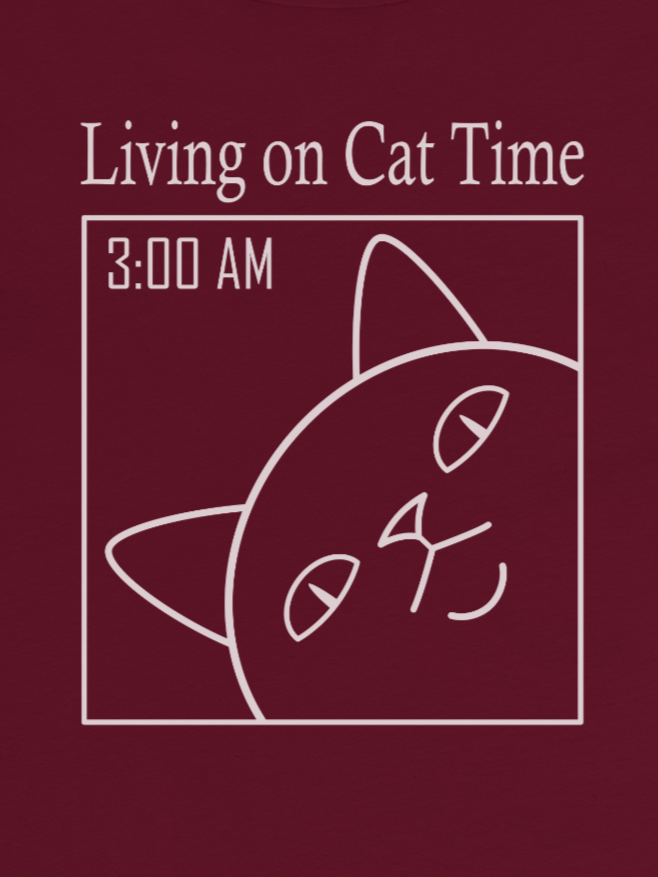 Living on Cat Time Unisex Long Sleeve Tee, White Print product image (1)