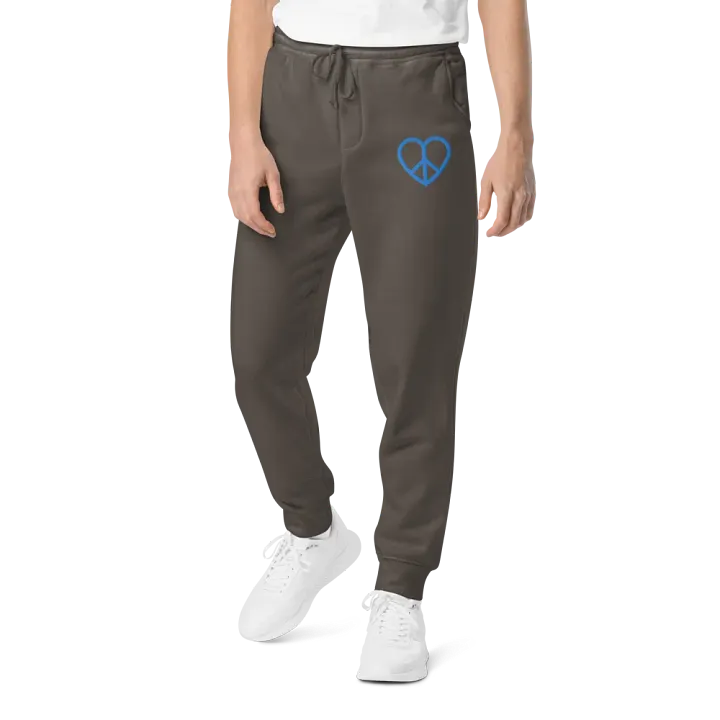 Embroidered Peace-Heart Sweatpants with Pockets (Blue Heart) product image (1)