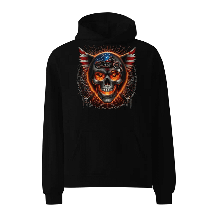 Flaming Skull Patriot Motorcycle Oversized Hoodie #27 product image (1)