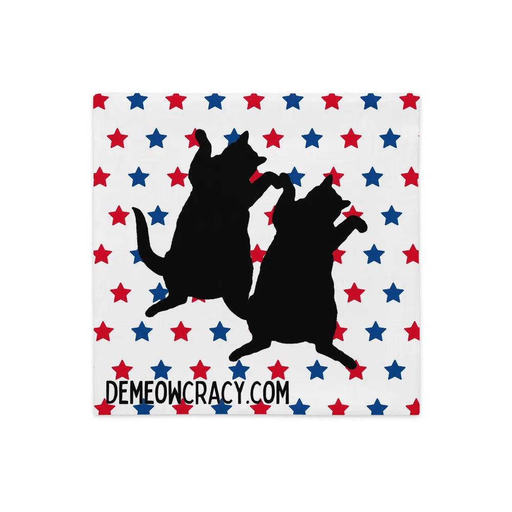 Dancing DeMeowcracy Kitties Reversible Pillow Cover - Red, White and Blue Stars product image (4)