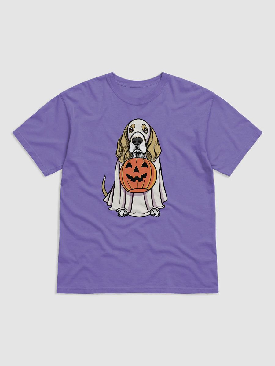 Funny Halloween Basset Hound(Lemon) T-Shirt | Funny Basset Hound Wearing a Ghost Costume and Holding a Pumpkin Basket product image (27)