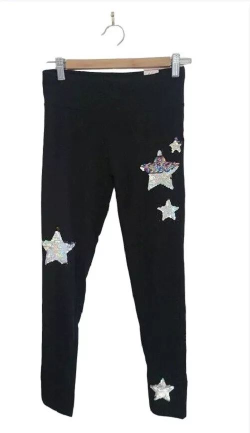 XRED Girls Full Leggings with Reversible Sequins Star Print size 18/20 Black product image (2)