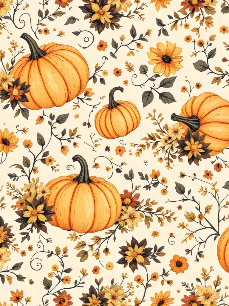14 Autumn Pumpkin Floral Pattern - Vintage Harvest Season Aesthetic product image (6)