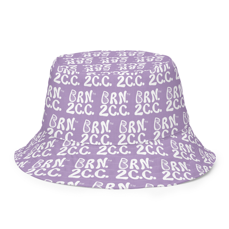 Adults Unisex | Reversible Bucket Hat | BOURNE to Cape Cod™ x BRN.2C.C.™ All-Over Logo Print | Coastal Style Sun Hat | East Side Lavender & White product image (7)