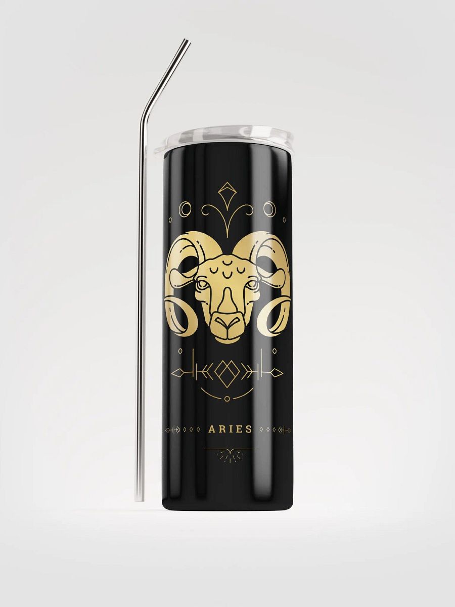 Celestial Golden Aries Zodiac Stainless Steel Tumbler - Embrace Cosmic Elegance! ♈ product image (1)