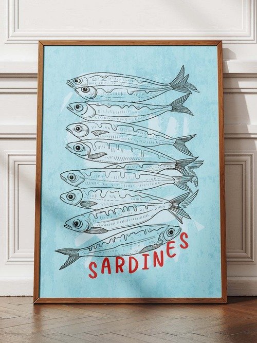 Sardine Wall Art Sardines Tin Fish Poster Colorful Kitchen Print product image (1)