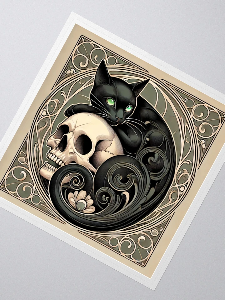 Art Nouveau Black Cat and Skull Vinyl Sticker – Mystical Gothic Decor product image (2)